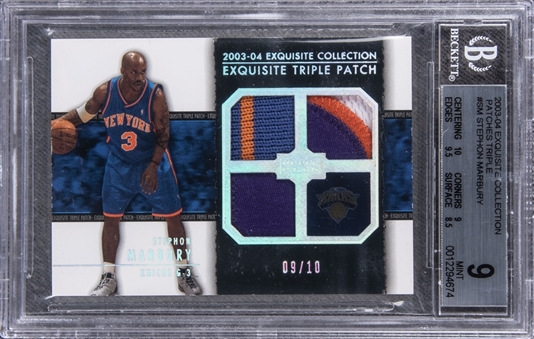 2003-04 UD "Exquisite Collection" Patches Triple #SM Stephon Marbury Game Used Patch Card (#09/10) - BGS MINT 9